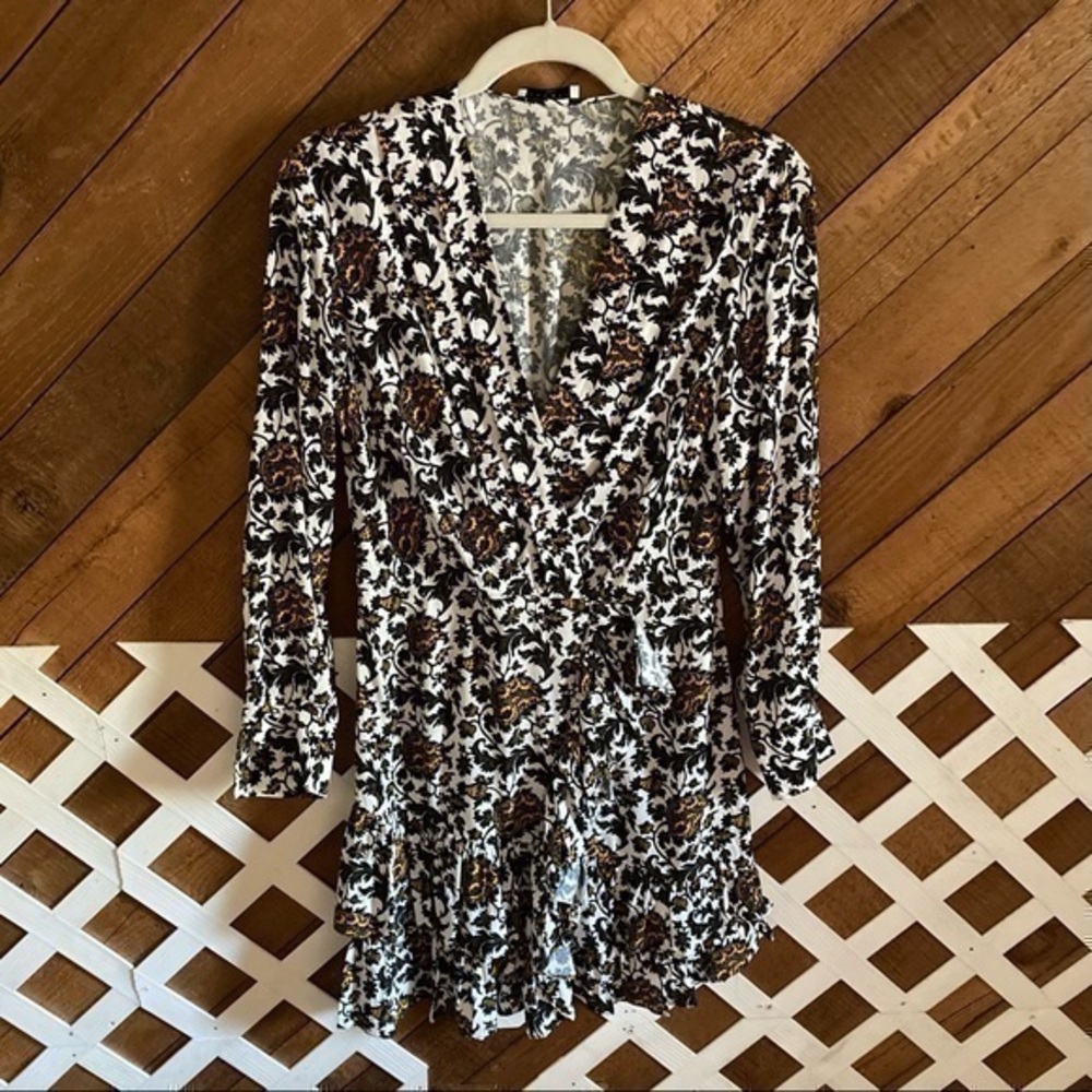 Sandro Paris ruffle paisley print wrap dress size 36